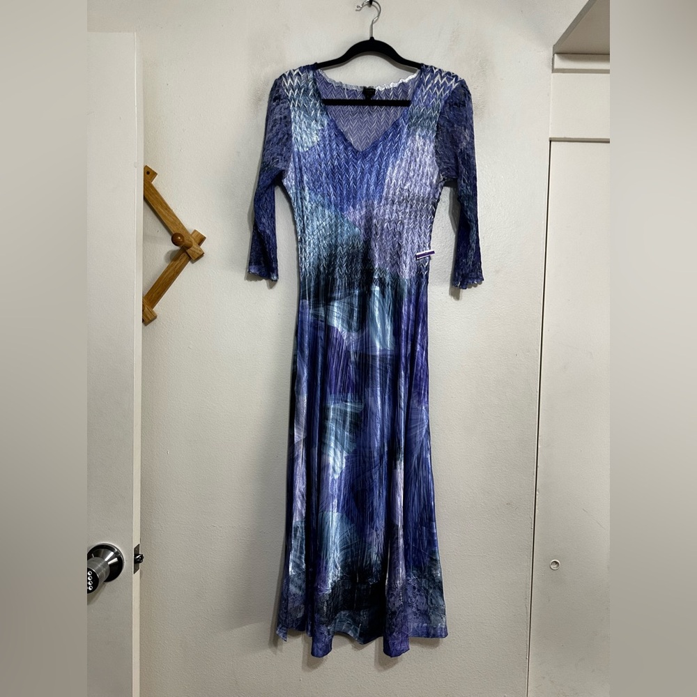 NWOT Komarov Floral Chiffon Overlay Midi Dress, Large